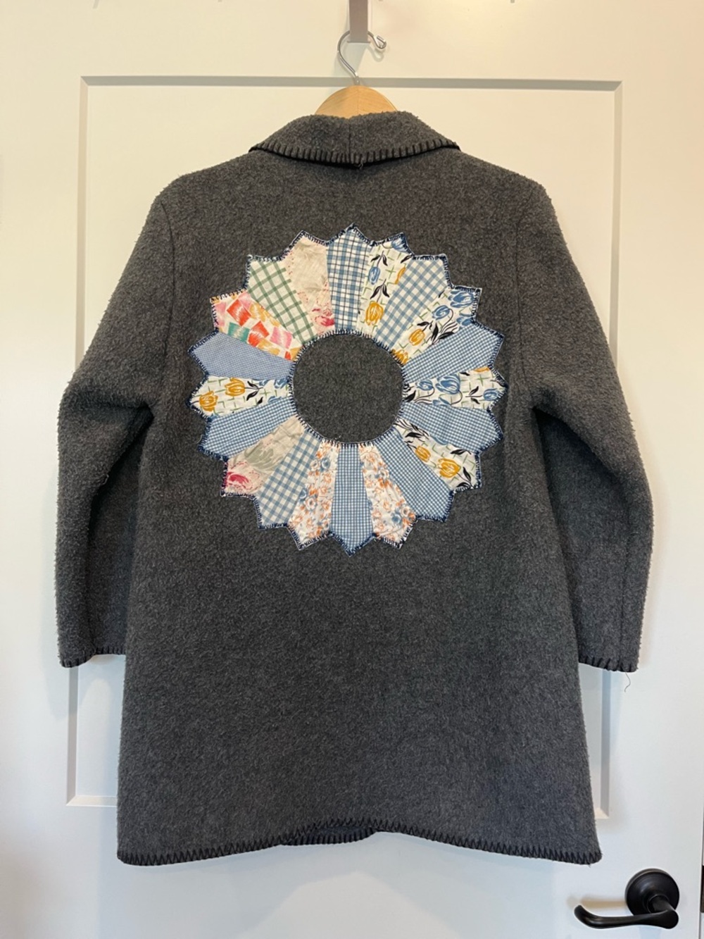 Vtg patchwork Dresden plate quilt appliqué cottagecore boho cowgirl jacket Sz L